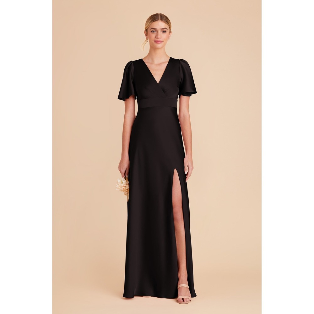 Birdy Grey | Black Marni Bridesmaid Satin Maxi V-Neck‎ Dress